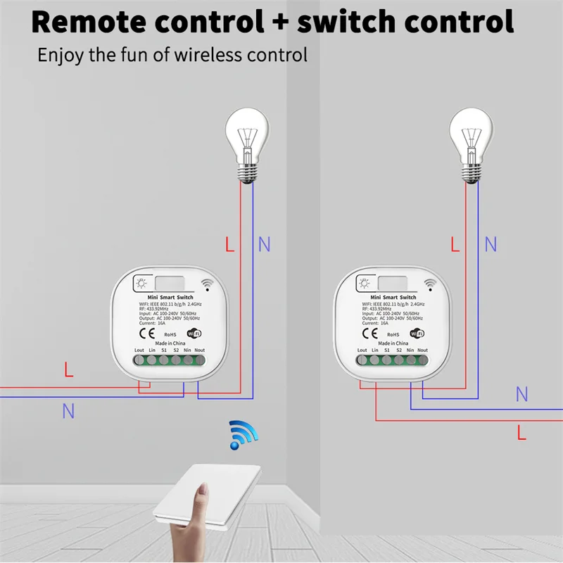 QX302 Tuya Smart Self-Generation Switch No Need to Install It With Wires 2 Gang Waterproof Wifi+RF433 Switch