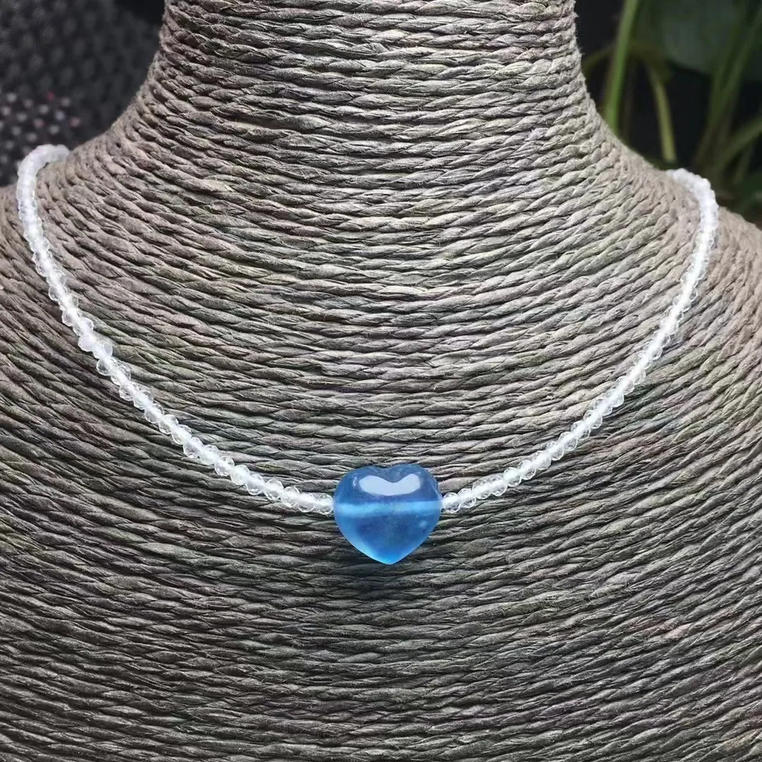 

1 шт. натуральный аквамарин сердце рок кварц ожерелье кулон стерлингового серебра 925 пробы Рейки целебный камень ювелирные изделия подарок для женщин
