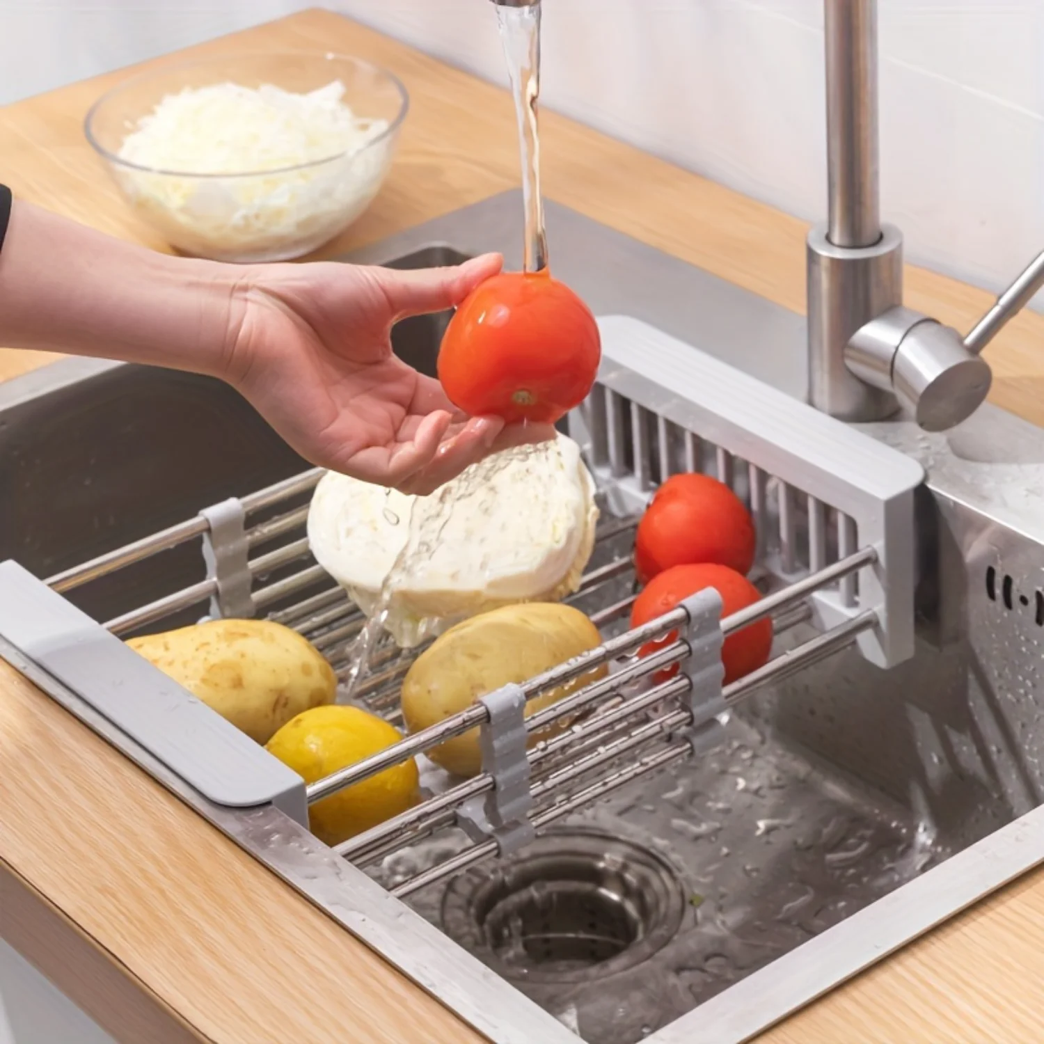 JIT+1pc Expansion Sink Drain Basket  Kitchen Retractable Stainless Steel Drain Bowl Rack - Household Multifunctional Water Tank