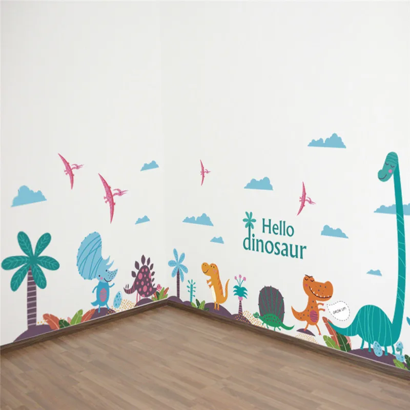 Cartoon Dinosaurs Wall Sticker For Kids Room Bedroom Decoration Safari Mural Art Diy Pvc Ancient Animal Home Decals