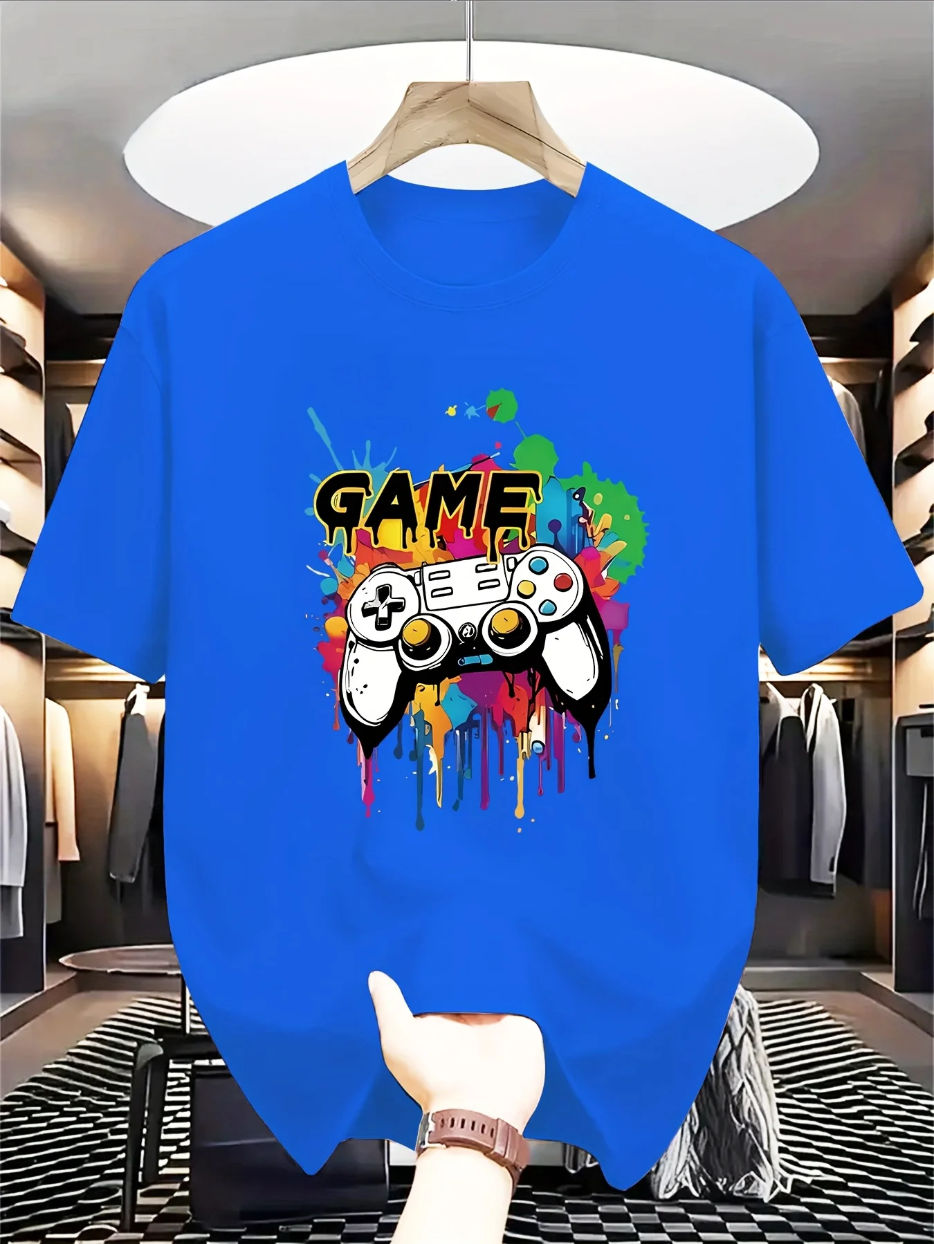 Colorful Game Controller and Paint Splatter Design for Children Casual Summer T-shirt Fashionable Summer Parent-child Outfit