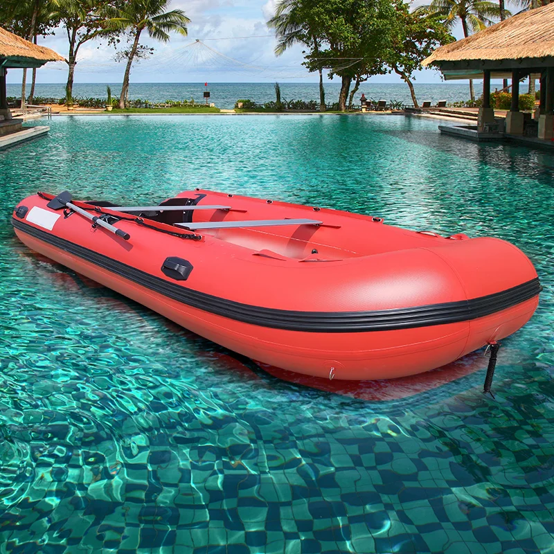 Inflatable Red Dinghy Boat - 3 Person Portable Fishing Boat with Air Pump and Oars, Lightweight for Camping and Water Sports