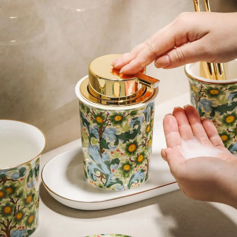 

Floral Decorative Ceramic Foam Soap Dispenser Vintage Luxury Liquid Foaming Bottle Delicate Refillable Hand Soap Pump Bottle
