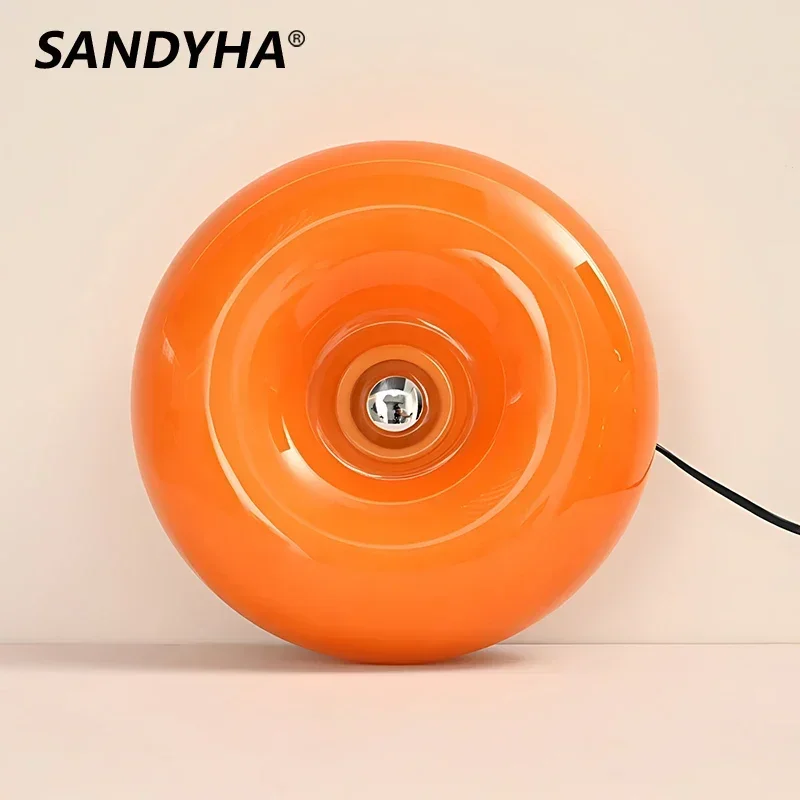 SANDYHA Wall Light Retro Donut Wall Lamp For Living Room Bedroom Bedside Atmosphere Light Glass Table Lamp Orange Wall Lamps