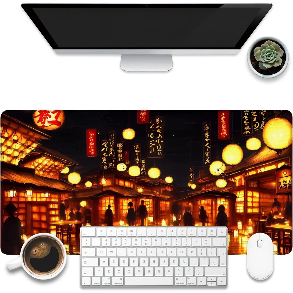 Japanese Street Night  TCG Play Mat Durable Smooth Tabletop Deskpad Party Gathering Card Game Mat Non-slip Keyboard Mouse Pad