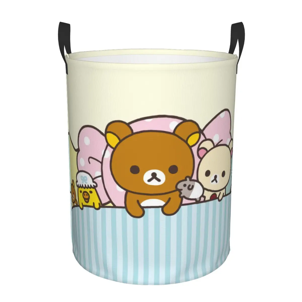 Custom Kawaii Cartoon Bear Rilakkuma Laundry Hamper Large Storage Basket Kids Nursery Toy Organizer