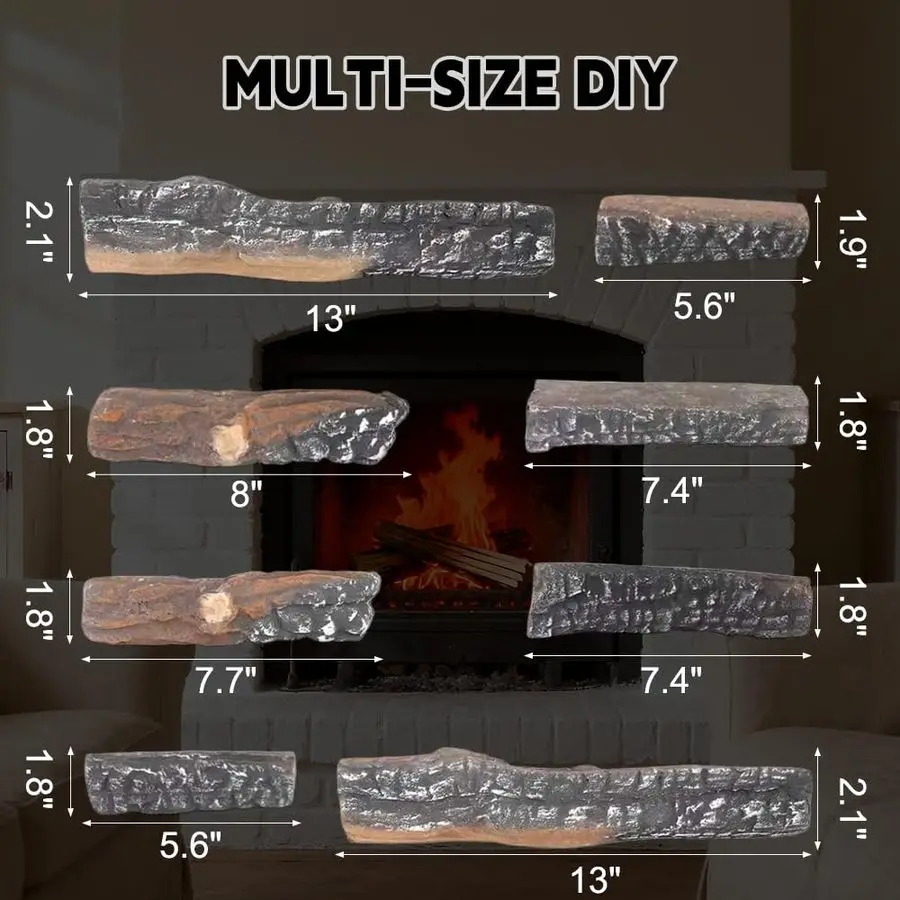 مجموعة سجلات الموقد المصنوعة من ألياف السيراميك، سجلات خشبية واقعية للمواقد الكهربائية المصنوعة من غاز البروبان بدون فتحات، حفر النار، قابلة للتكديس #4