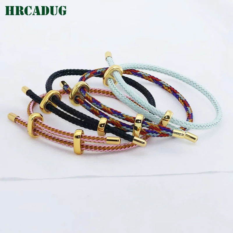 Simple Bracelet Cord Steel Wire Braied Rope Bracelet 18K Gold Plated Adjustable Push-Pull Clasps For DIY Jewelry Making Supplies