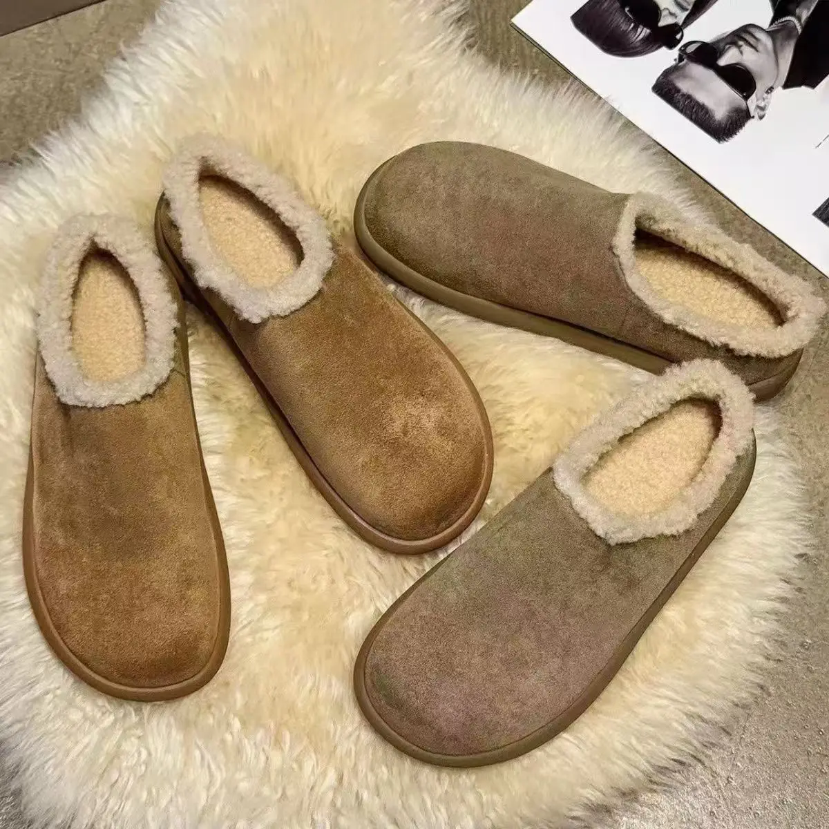 Women Winter Warm Slippers Suede Plush Lined Closed House Shoes Non Slip Thick Sole Indoor Outdoor Cozy Home Footwear plus size