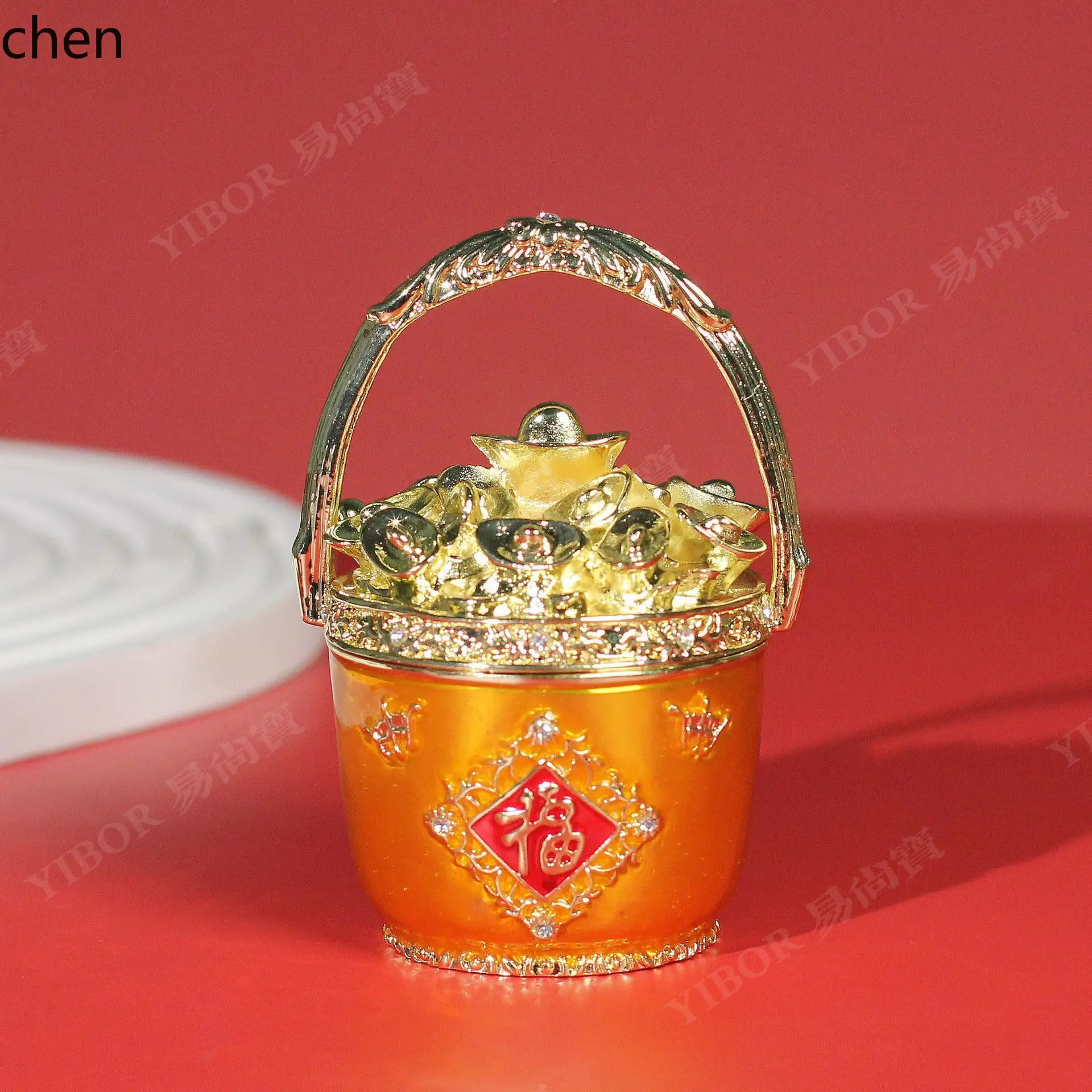 ZML Metal Craft Enamel Decorative Ornament for Attracting Wealth, Gold Ingot, Golden Pot, Chinese New Year Gift, Chinese Style