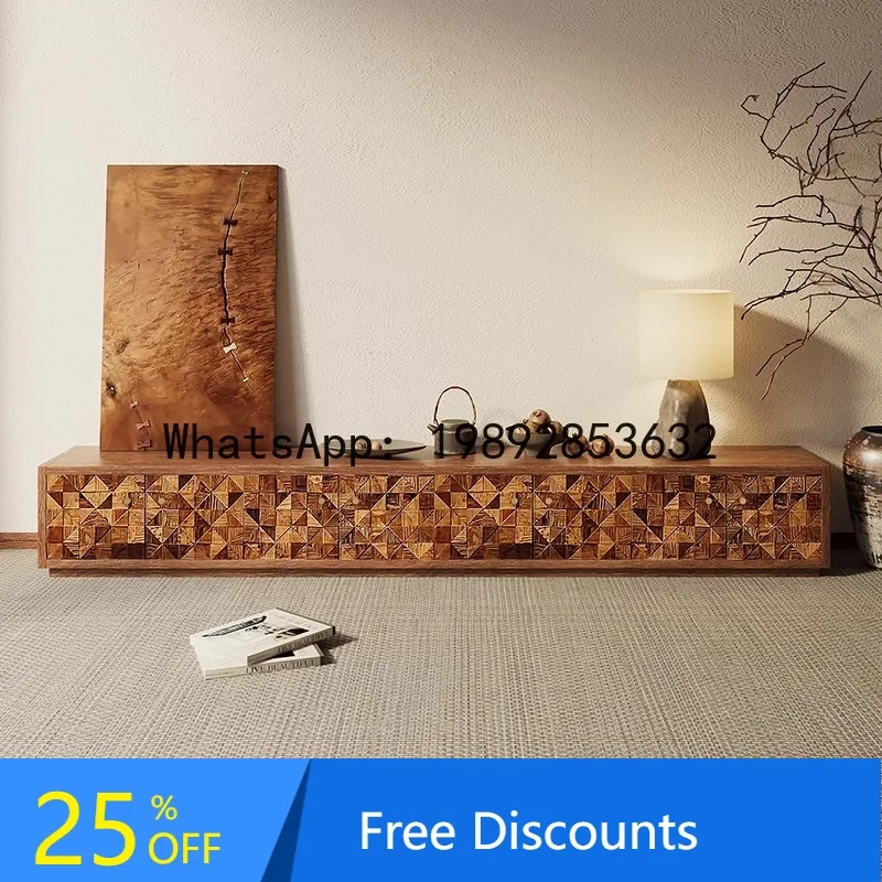 

CZ Vintage Style Old Elm Wood TV Cabinet Japanese Wabi-Sabi Style Creative Solid Wood Floor Cabinet for Homestays and Hotels
