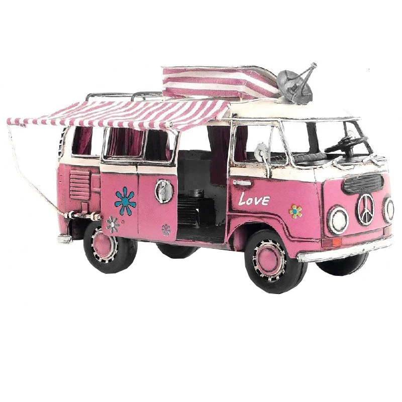 Vintage Car Model 1966 Camper RV Bus Model Retro Classic Cars Decoration Gift Artware Ornaments Home Dining Room Decorations