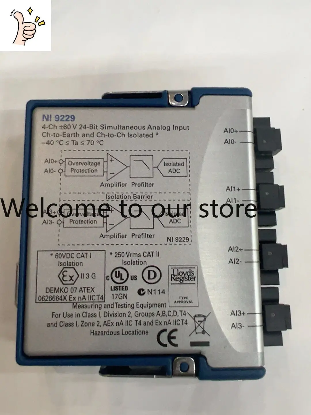 NI-9229 Module, 4-channel 24-bit ± 60V Voltage Acquisition, Direct Required