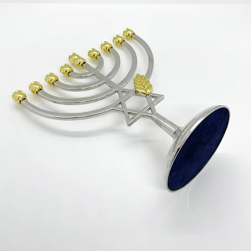 

9 Branch Chanukah Candlestick Jewish Candle Holders Hanukkah Menorah Silver Color Full Size Non Tarnish - Jewish