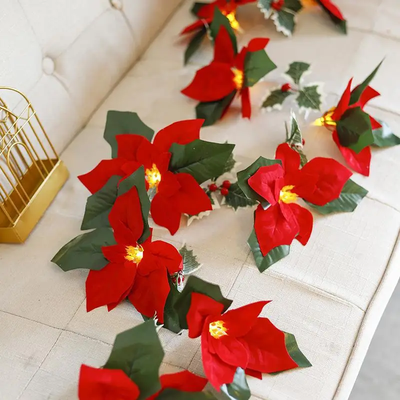 Home Decoration Battery Box Light String Plastic Light Christmas Plant Lights String Red Flower Colored Lamp