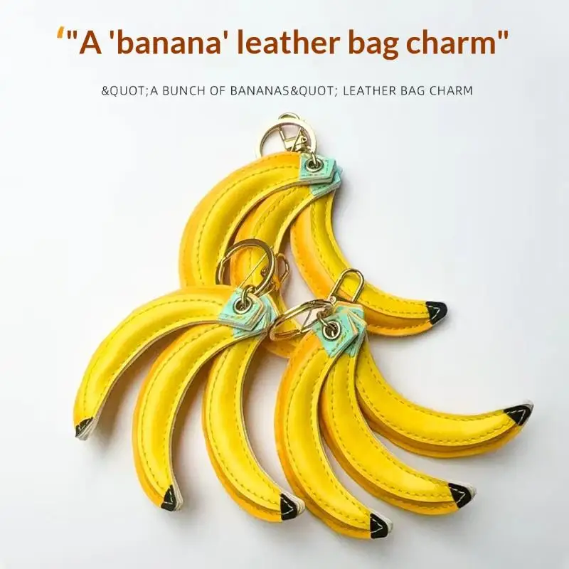 Cute PU Leather Banana Pendant With Key Rings Leather Cords For Bag Decoration Phone Lanyard Gift For Women/Kids/Bag Accessory