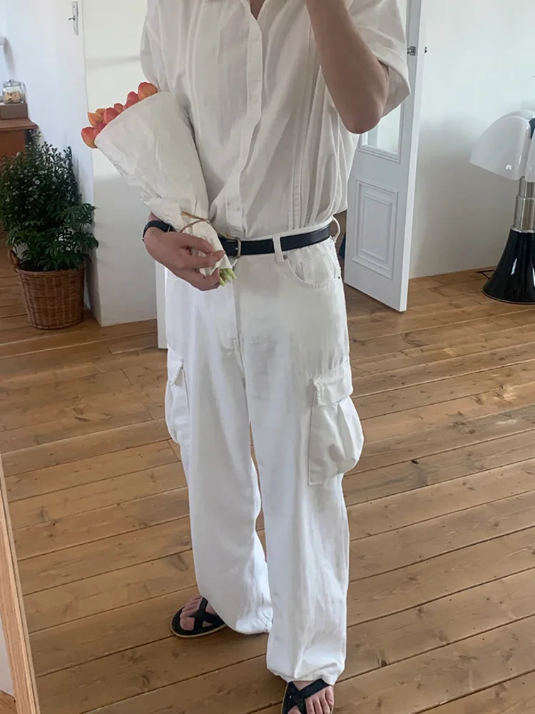 SYUHGFA Solid Color Men's Cargo Trousers Niche Design Straight American Style Loose Wide Leg Loose Male Pants New 2025 Summer