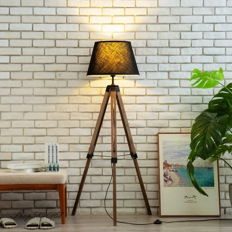 Vintage Wooden Floor Lamp Scalable Tripod Lamp Stand Living Room Decoration Sofa Corner Lamp Creative Reading Table Led Lights