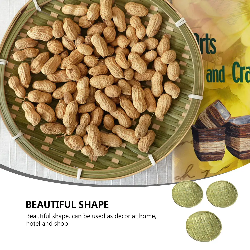 

3Pcs Bamboo Woven Food Tray Eco Friendly Storage Basket for Snacks Desserts Home Kitchen Decor Bamboo Food Tray