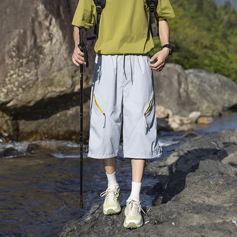 Men's 7/8 Thigh-High Cargo Shorts Summer Quick-Dry Waterproof Breathable Loose Fit Hiking Camping Shorts with Multi Pockets