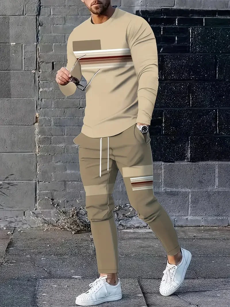 

Men's multi-color striped 3D printed long sleeved drawstring pants, casual and fashionable streetwear, sports jogging pants