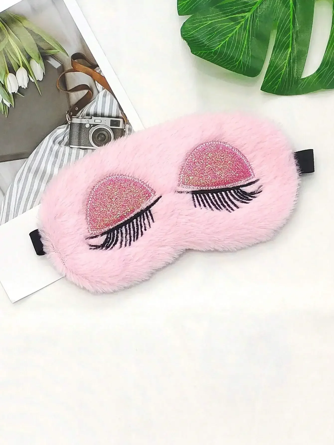 

1pc Pink Plush Cute Eye Mask, Modern Style Polyester Fiber Sleeping Shade, Suitable For Home Travel Gift For Bedroom, Travel, Office, School, Back To School Supplies