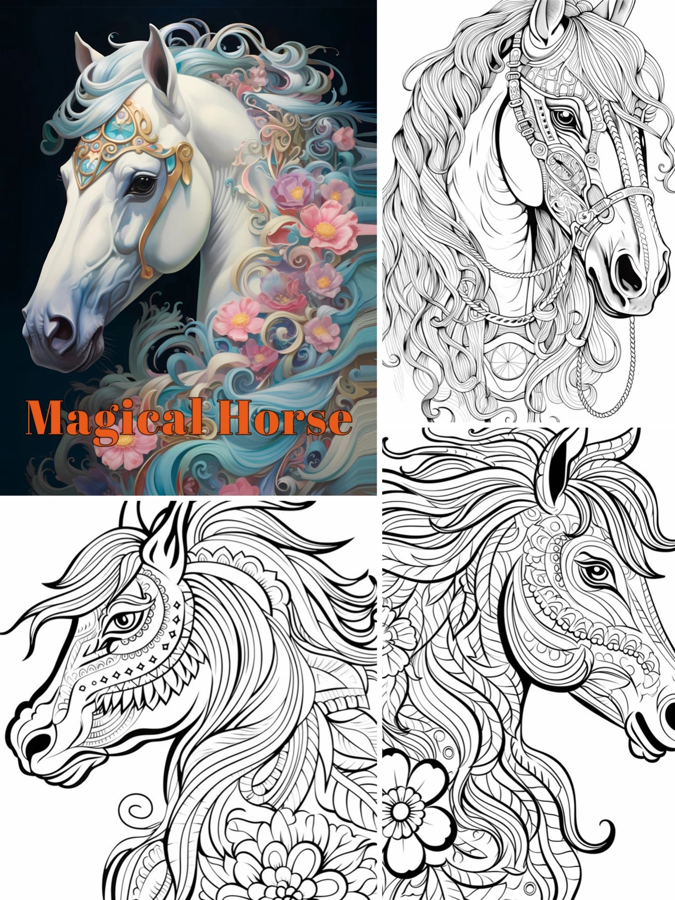 1Pc Magical Horse Art Coloring Book Original Upgraded Paper Thickened 22 Pages Coloring Books Gift For Holiday Birthday