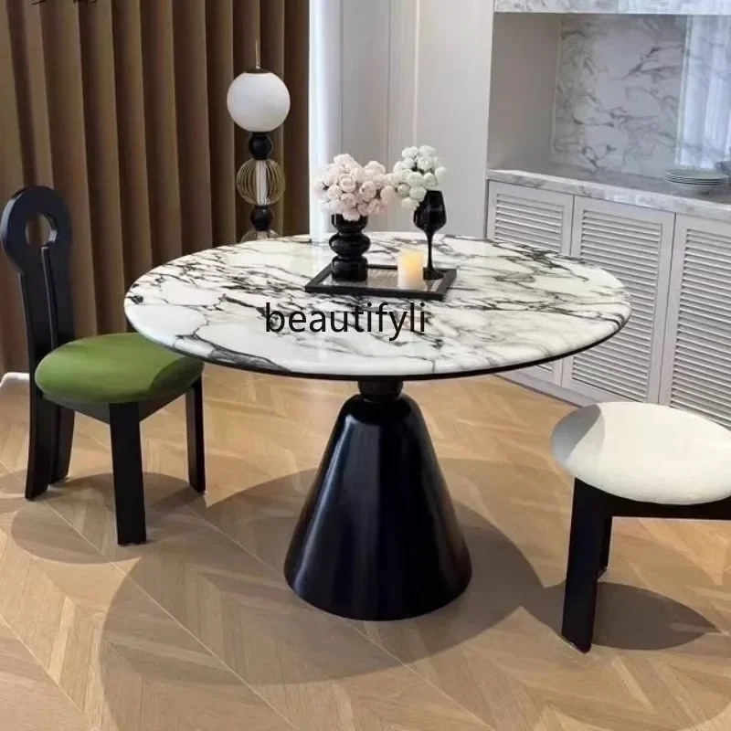 

zxFrench antique light luxury high-end oval small apartment marble dining table simple modern dining table household