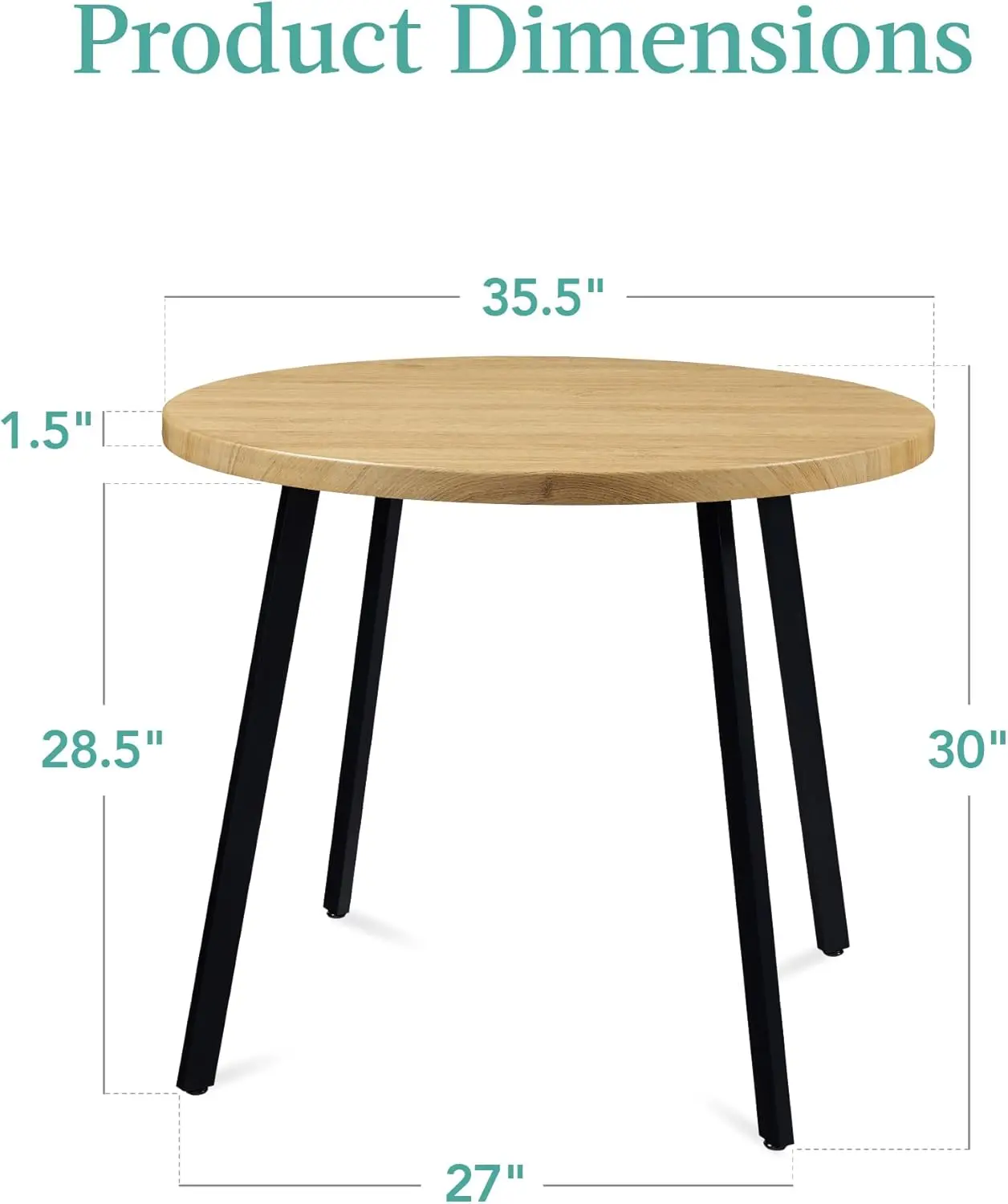 35.5in Round Mid-Century Modern Dining Table, Space-Saving Dinette for 2-4, Home, Kitchen, Apartment w/Steel Legs