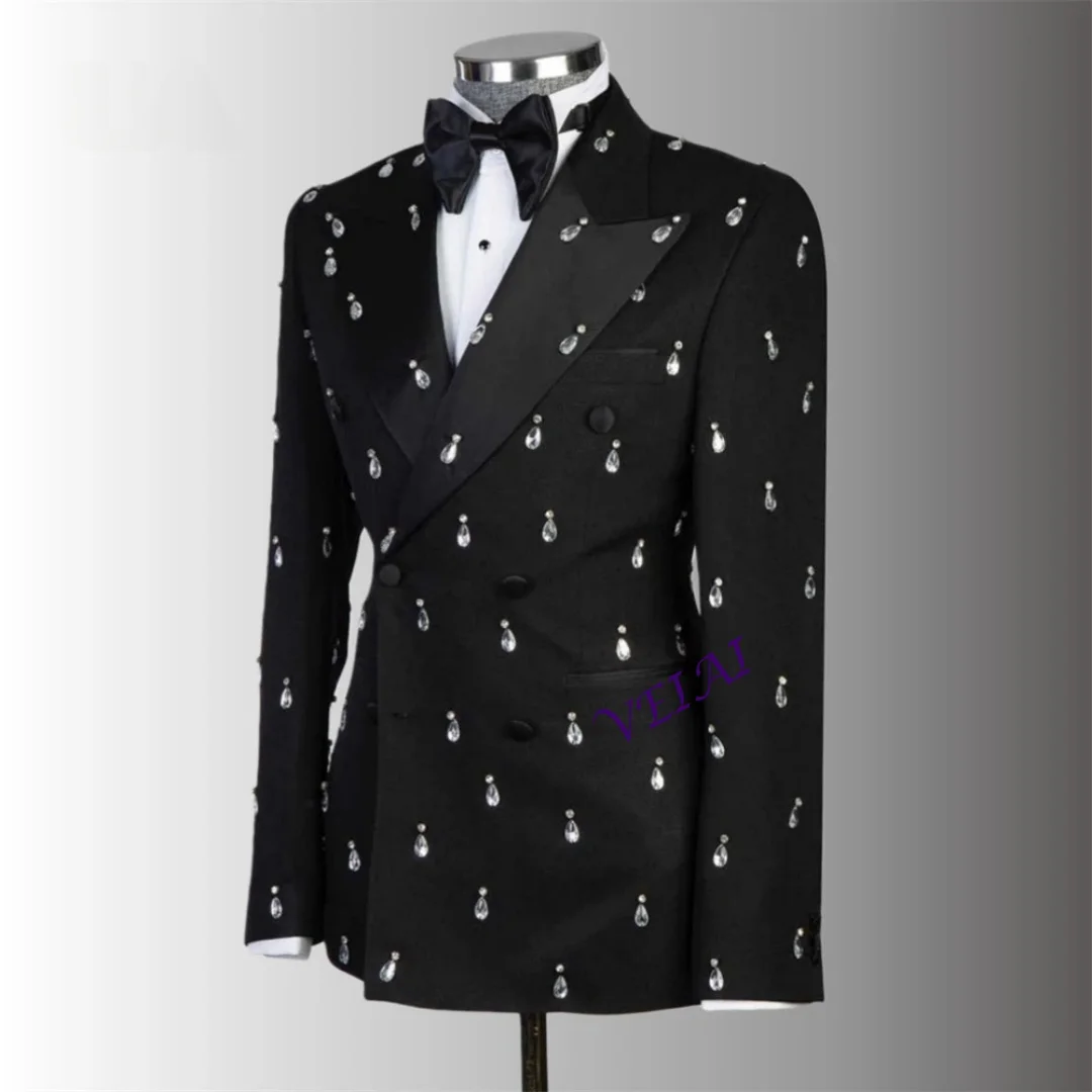 

Мужской пиджак с индивидуальной вышивкой кристаллами, приталенный двубортный блейзер с лацканами, формальный костюм XXS-7XL