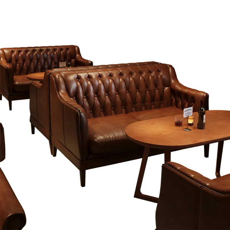 

American retro style bar clear bar booth sofa western restaurant whiskey music dining bar cafe table and chair combination