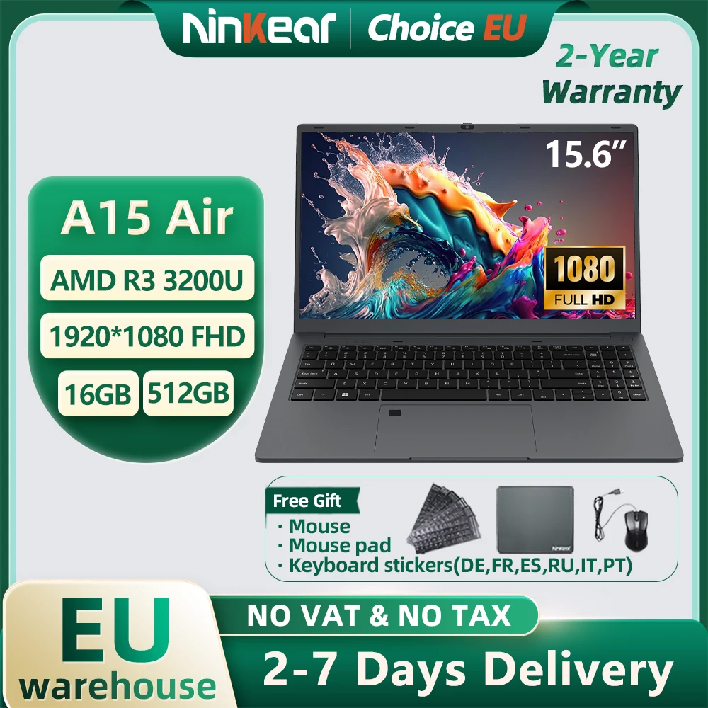Laptop Ninkear A15 Air AMD Ryzen ™   3 3200U 16GB DDR4+512GB SSD 15,6-calowy ekran FHD IPS 180 °   Otwieranie i zamykanie notesu biurowego