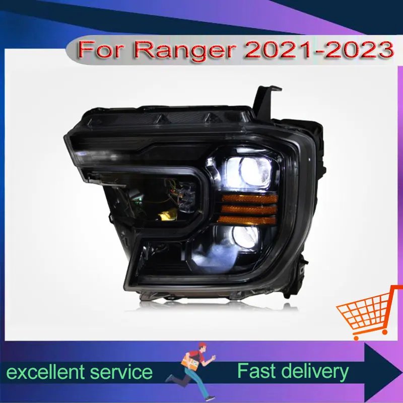 New Style Headlights For Ford Ranger T9 2021-2023 Refit Upgrade LED Dual Projection Lens Xenon Front Lamps Automobile Assembly