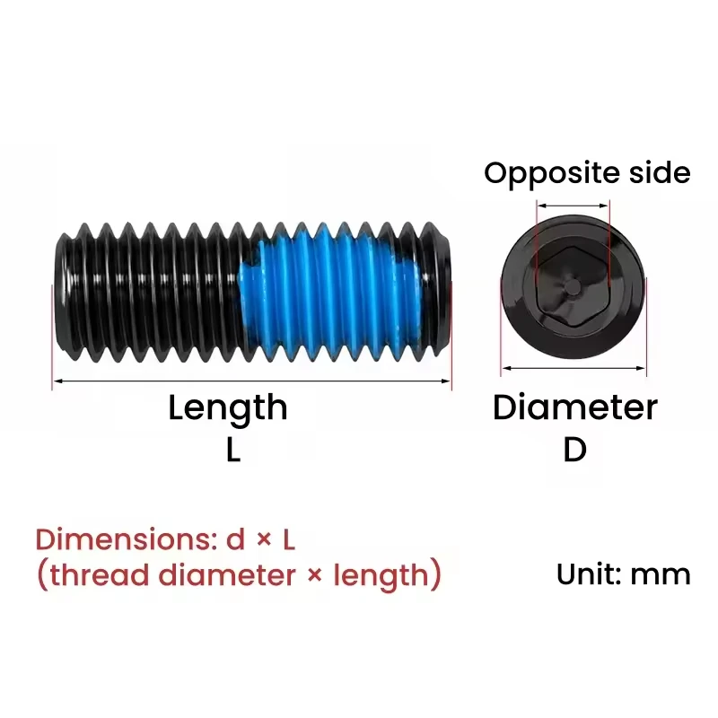 20-50pcs M3 M4 M5 M6 M8 Grade 12.9 Alloy Steel Headless Hexagon Socket Grub Screw Blue Anti-Loosening Set Screws