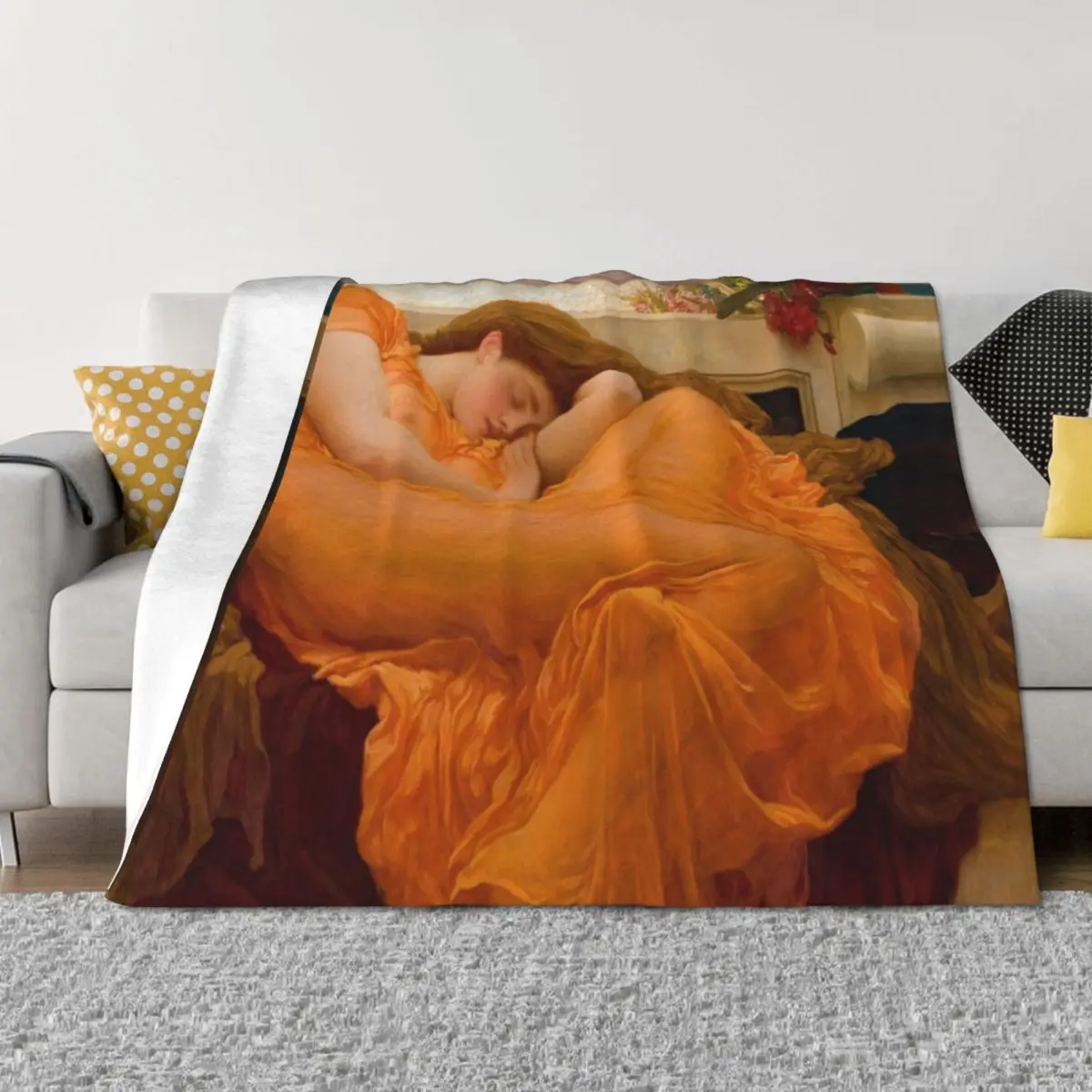 Flaming June Oil Painting by Frederic Lord Leighton Throw Blanket wednesday Quilt Hairy Blankets Sofas Of Decoration Blankets