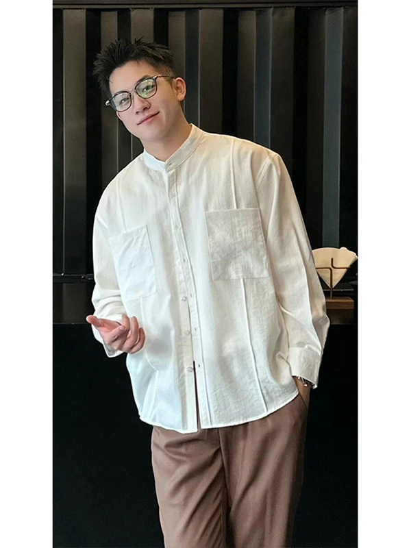 

Ретро-японская льняная рубашка с длинным рукавом для мужчин, весна-лето, модная, универсальная, приталенная, повседневная рубашка