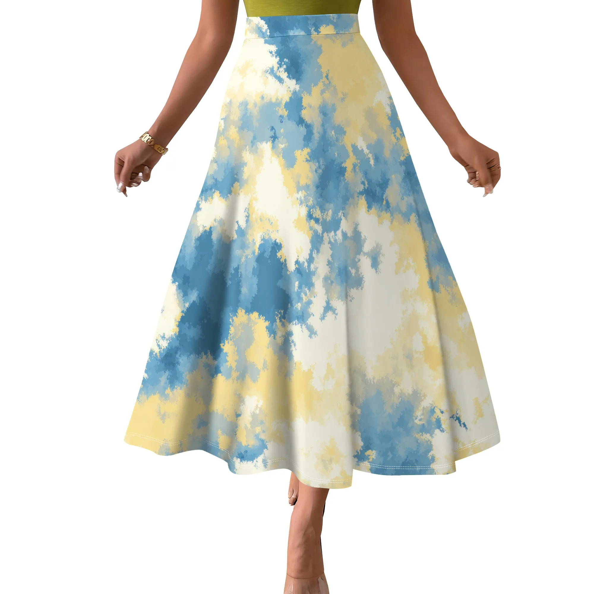 

Women's Midi Skirts Elastic High Waist Long Skirts Below The Knee Flowy Floral Summer Skirts for Women