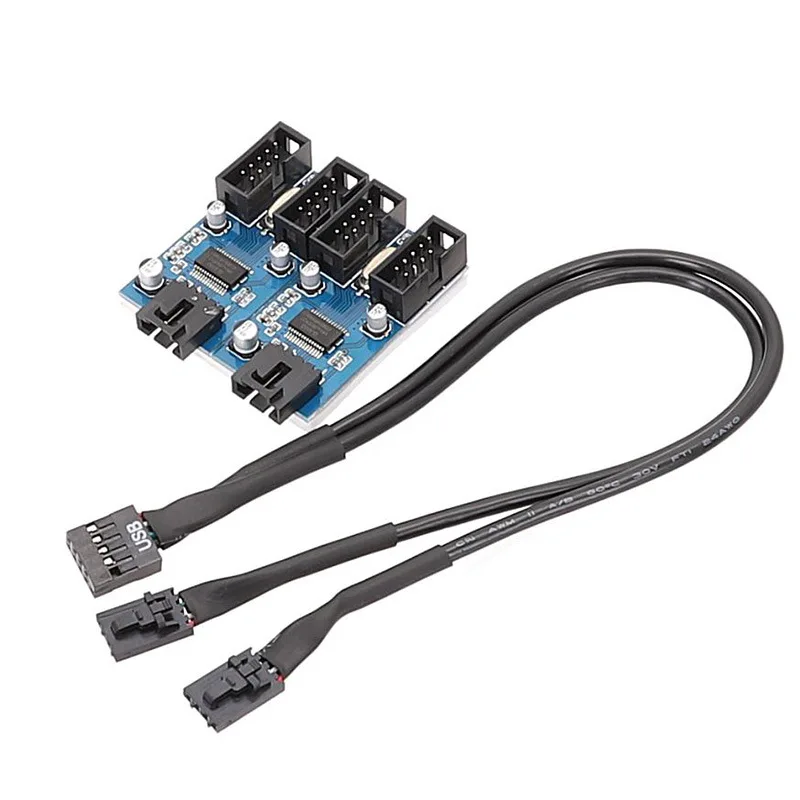 USB2.0 9Pin Header to 2/4 9Pin Male Connector Adapter With Chip Extension Cable for Motherboard Internal Port Multiplier USB HUB