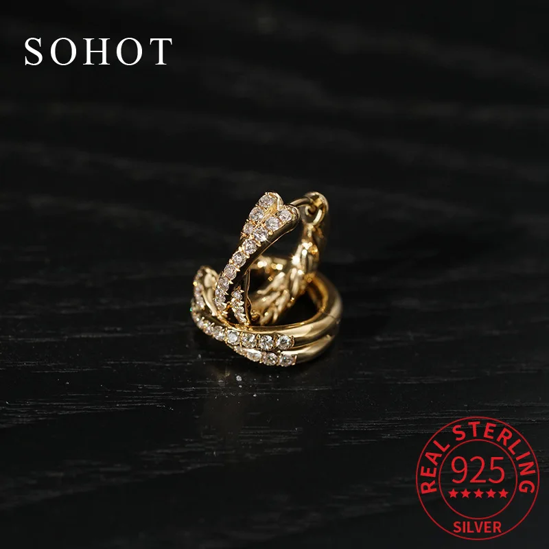 

Real 925 Sterling Silver 18K Gold Cross Zircon Hoop Earrings for Women Minimalist OL Fine Jewelry Geometric Accessories