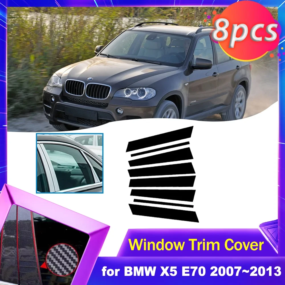 

Накладка на окно двери автомобиля для BMW X5 E70 2007 ~ 2013 2008 2009, хромированная черная наклейка из углеродного волокна, наклейка на стойки, аксессуары