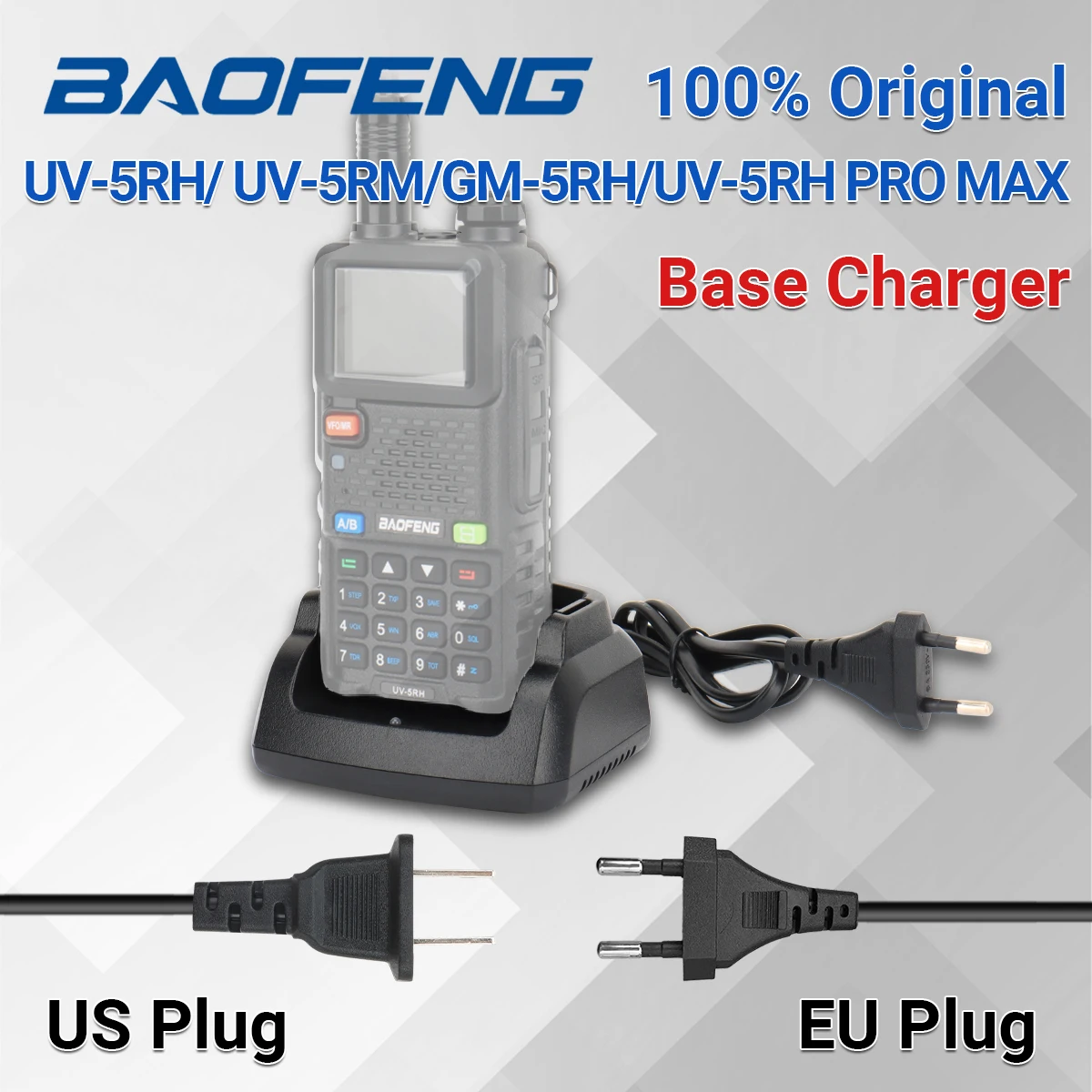 Baofeng UV-5RH 충전기 데스크톱 베이스 워키토키, 미국, EU, UV 5RH, UV-5RM GM-5RH, 양방향 라디오 액세서리