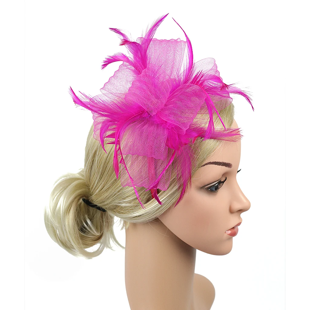 Fascinators Hat Women Flower Mesh Ribbons Feathers Fedoras Hat Headband or a Clip Cocktail Tea Party Headwewar for Girls