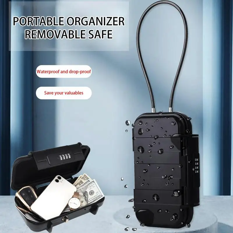 Beach Lock Box 4-digit Password Travel Safe Storage Cabinet Small Items Water-Resistant Detachable Chain Anti-theft Cabinet