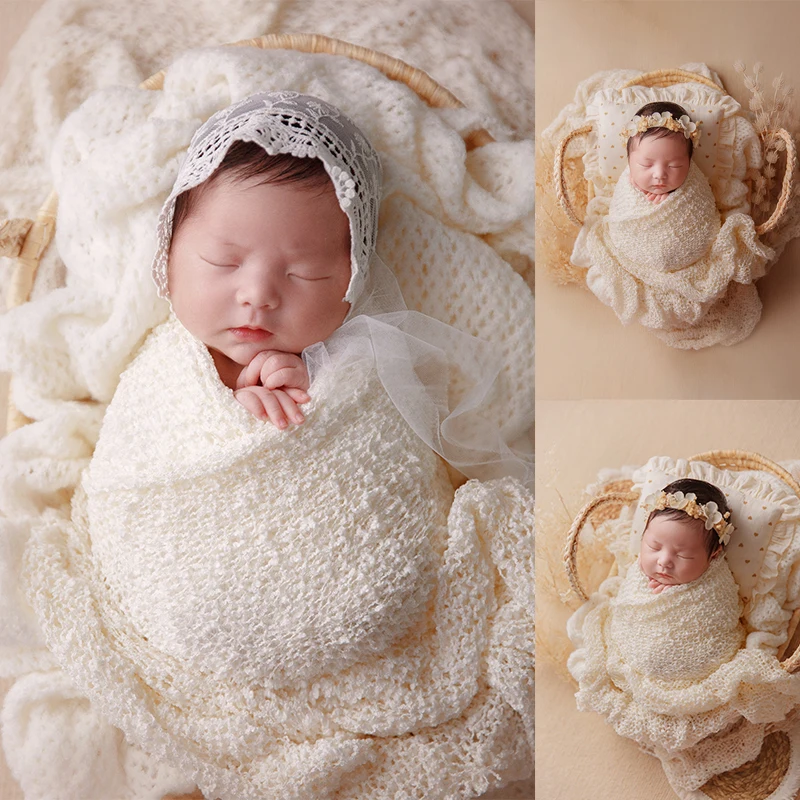 Newborn Photography Props Baby Photo Wool Wrapping Cloth Blanket Decoration Boys Girls Studio Photoshoot Wool Wrap Accessories