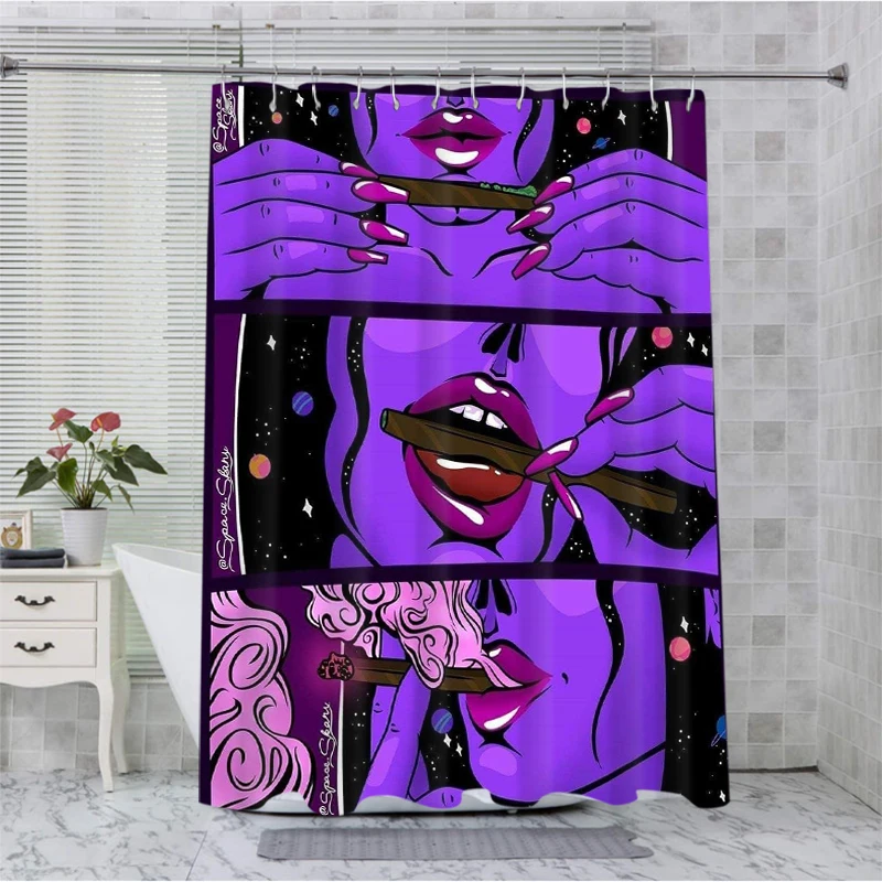 Sexy Red Lips Bathing Curtain  Bathroom Abstract Figure Shower Curtain Waterproof With 12 Hooks Home Deco Free Ship