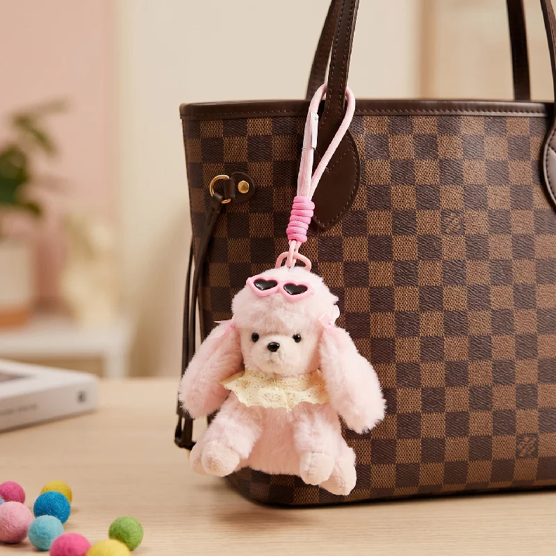 Cute Dog Keychain Vibrant Heart Sunglasses Keychain Fluffy Dog Key Ring Lightweight Plush Poodle Keychain For Bags Car Backpacks