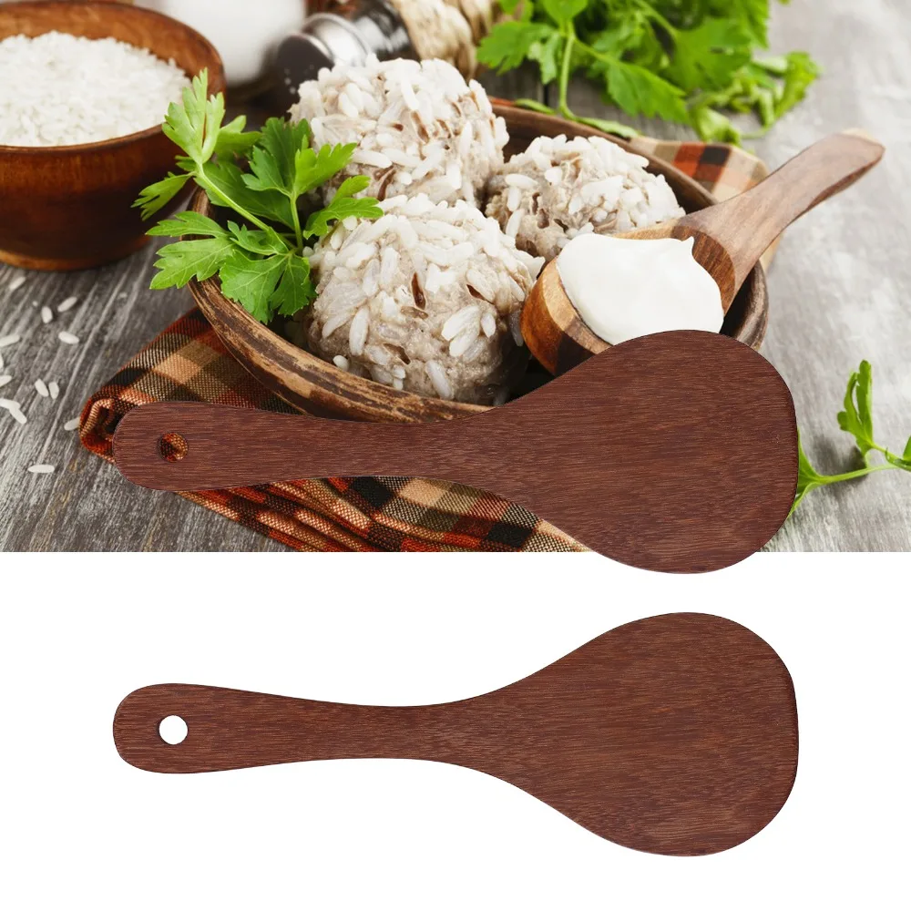 2 Pcs Solid Wood Cooking Spatula Long Handle Smooth Burr-free Rice Paddle Wide Flat Spade Head Lightweight Rice Spatula
