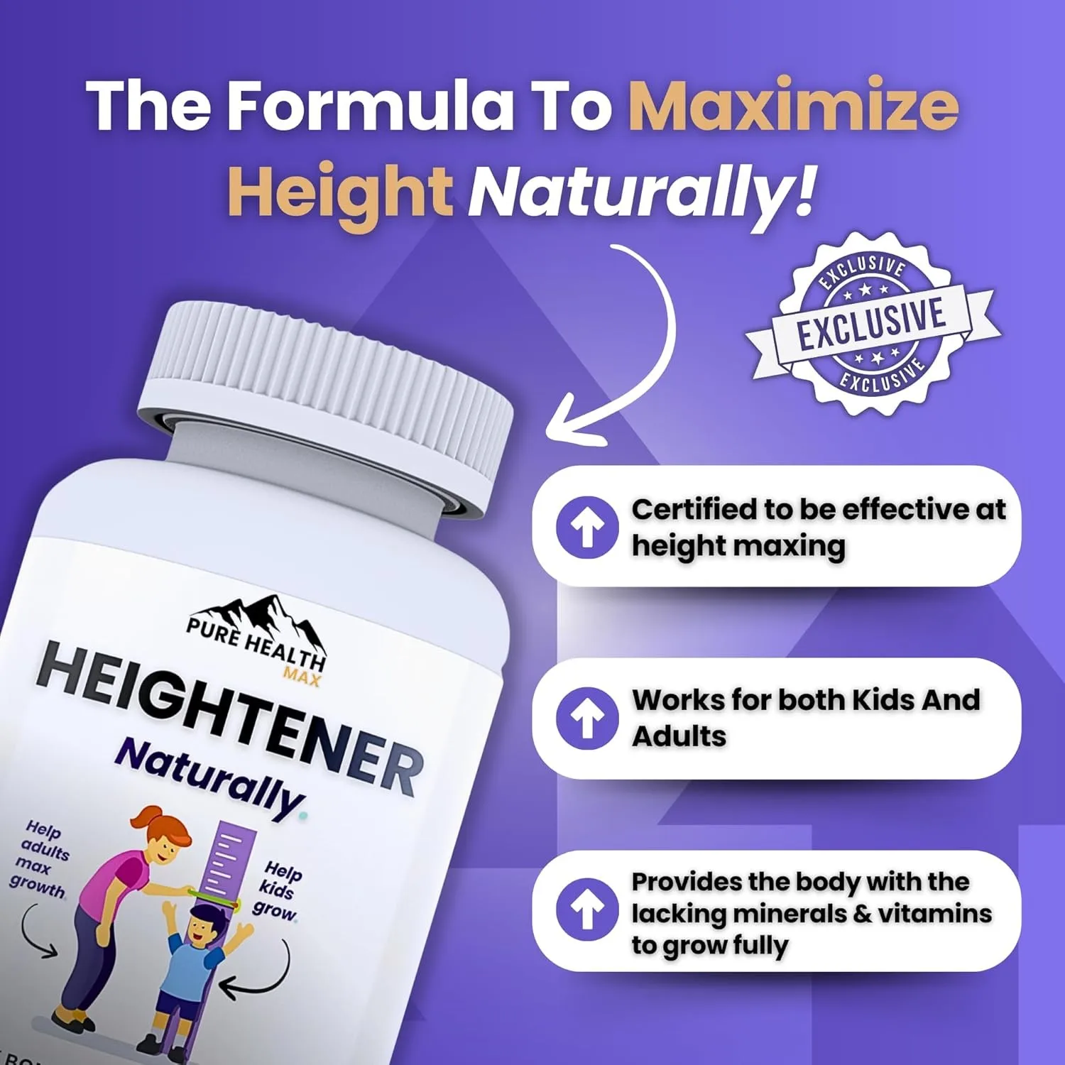 Height Growth Supplement for Kids - Improves Bone Strength Natural Capsules Promotes Growth Improve Immunity