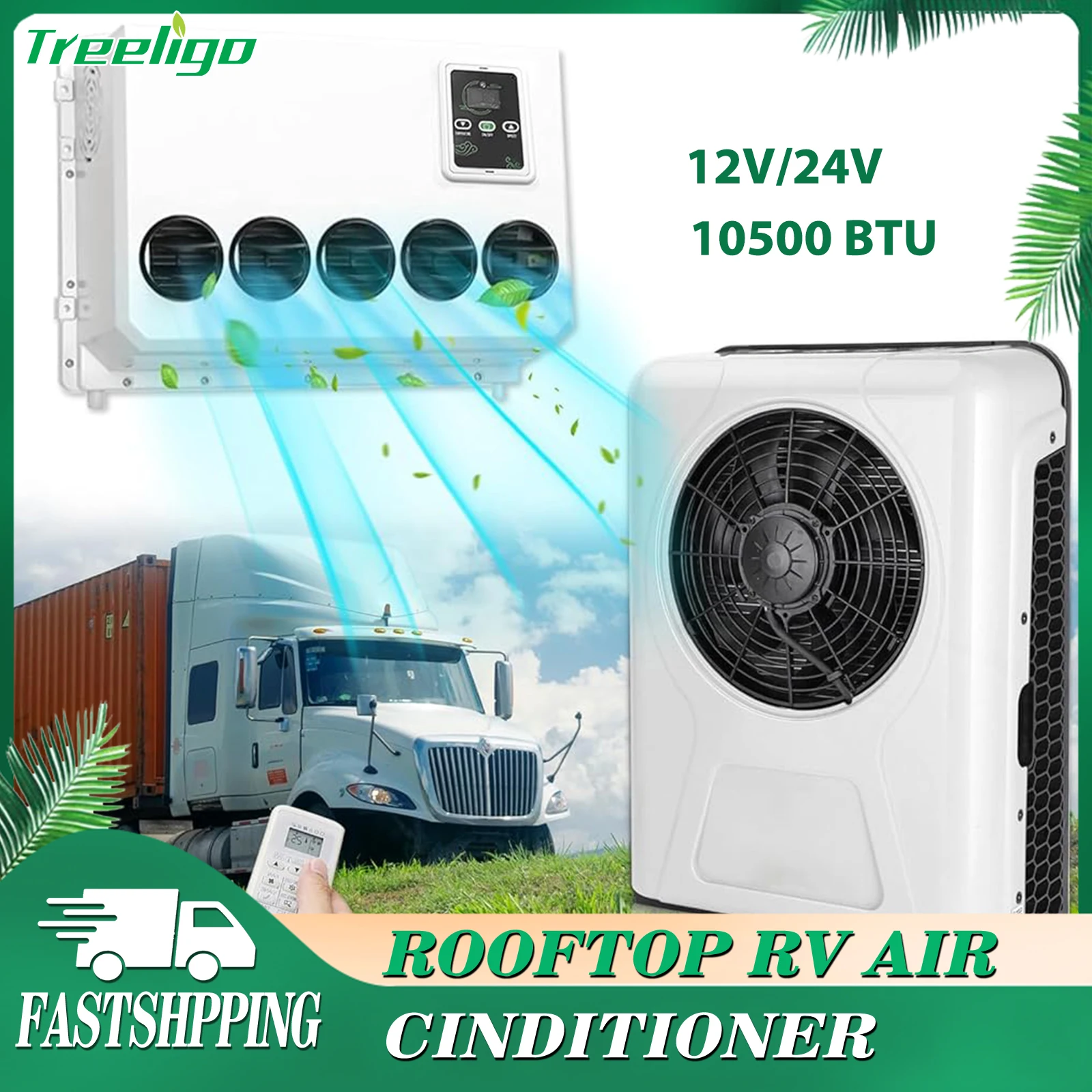 Treeligo 10500BTU Cooling Electric Car Split Air Conditioner Parking Air Conditioning For RV Truck Tractor Camper Van Motorhome