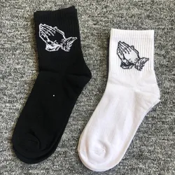 White Socks Fashion Skate Cotton Crew Socks Gesture Pattern for Men Women Hip Hop Funny Novelty Black White Socks Gifts for Men